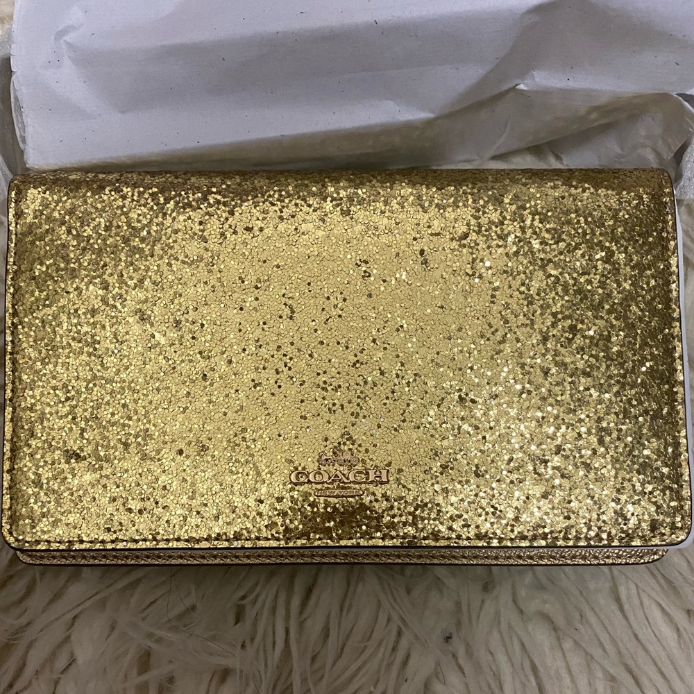 Coach Gold Glitter Folded Leather Clutch/Crossbody F39640 Wizard Oz